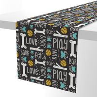 Dog Play - Pet Typography Black & Aqua Large Scale