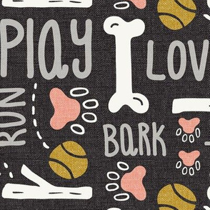 Dog Play - Pet Typography Black & Blush Pink Large Scale