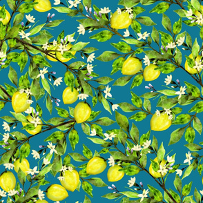 Lemon Orchard on Mosaic Blue 