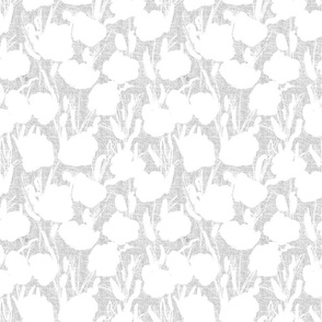 (MEDIUM) White Abstract Poppies on Grey Linen