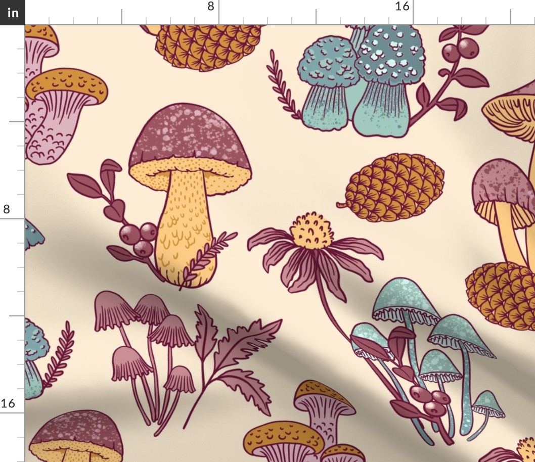 (Large)Mushroom Medley - Pink and Teal