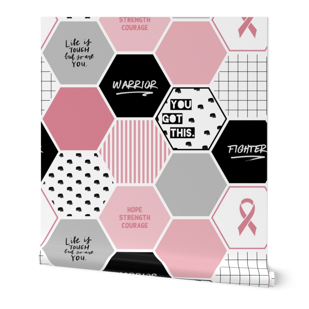 Warrior: Breast Cancer (hexagon cheater quilt wholecloth)