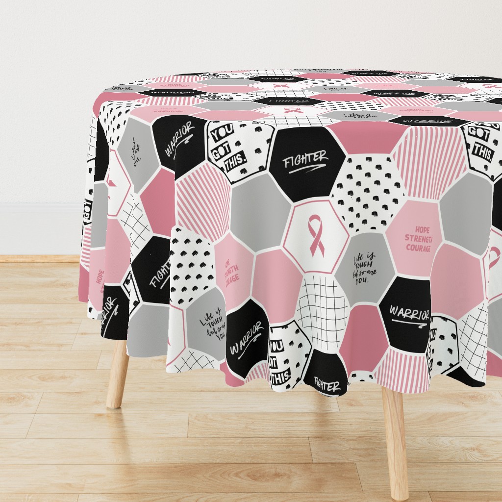 Warrior: Breast Cancer (hexagon cheater quilt wholecloth)