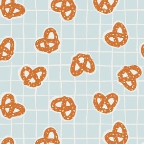 Small // Tossed pretzels on Spa Blue