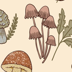 (Large)Mushroom Medley - Moss Green and Pink