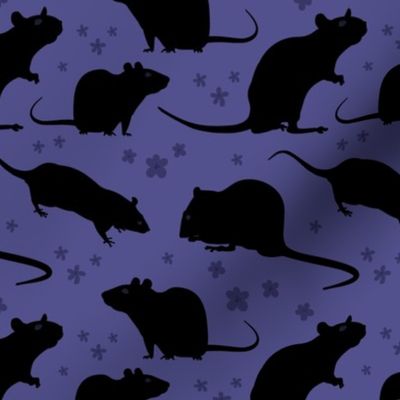 Black silhouette rats on purple