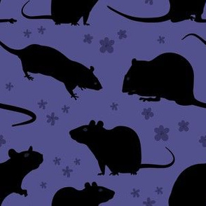 Black silhouette rats on purple