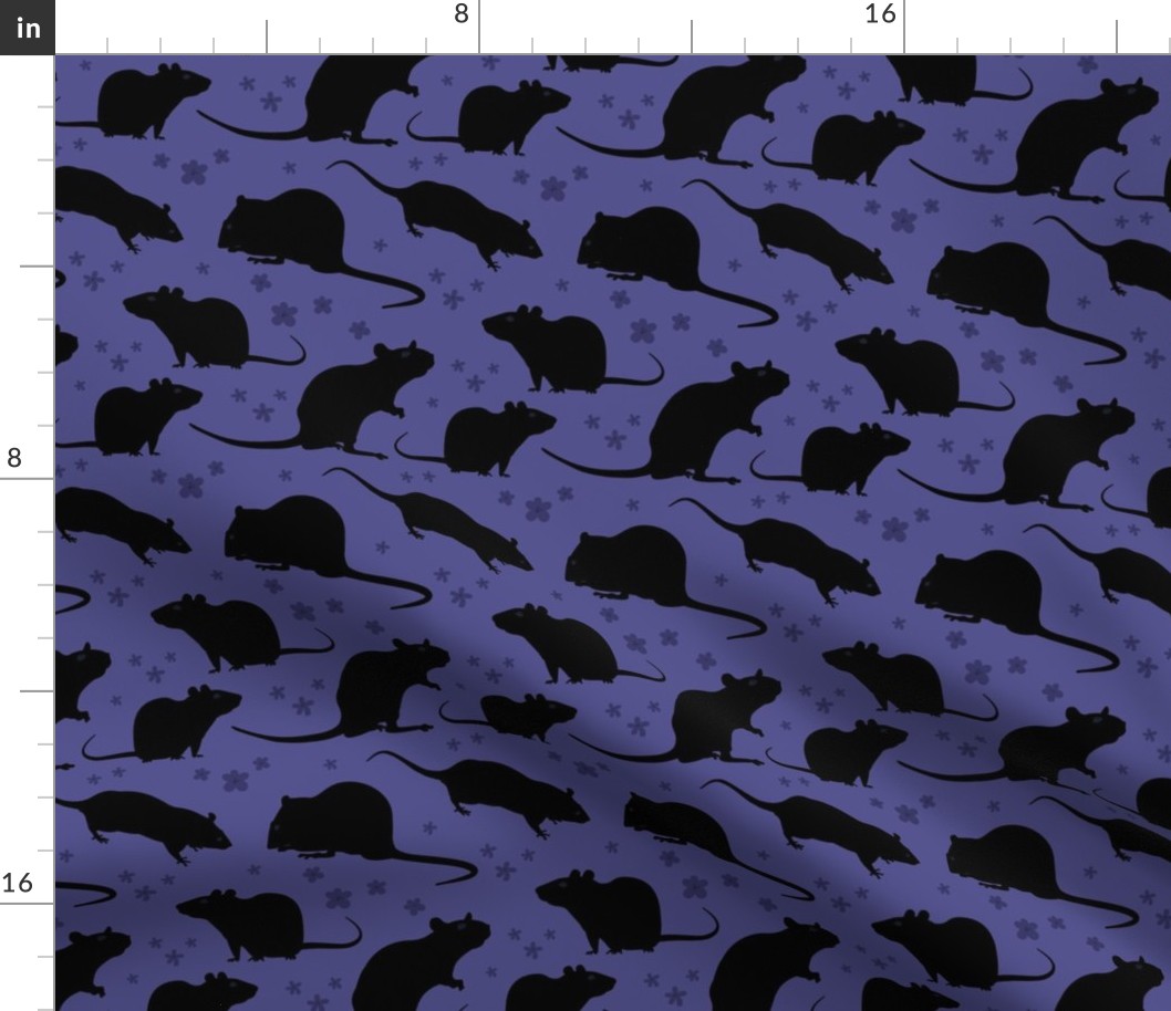 Black silhouette rats on purple