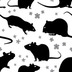 Black silhouette rats on white