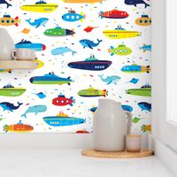 submarine whale fish seamless boys pattern