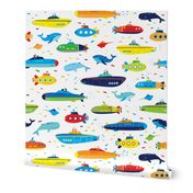 submarine whale fish seamless boys pattern