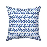 Blue Water color Herringbone Design on White 