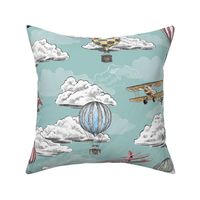 Joie de Flight - Airplane and Air Balloon Toile