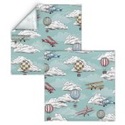 Joie de Flight - Airplane and Air Balloon Toile