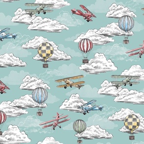 Joie de Flight - Airplane and Air Balloon Toile
