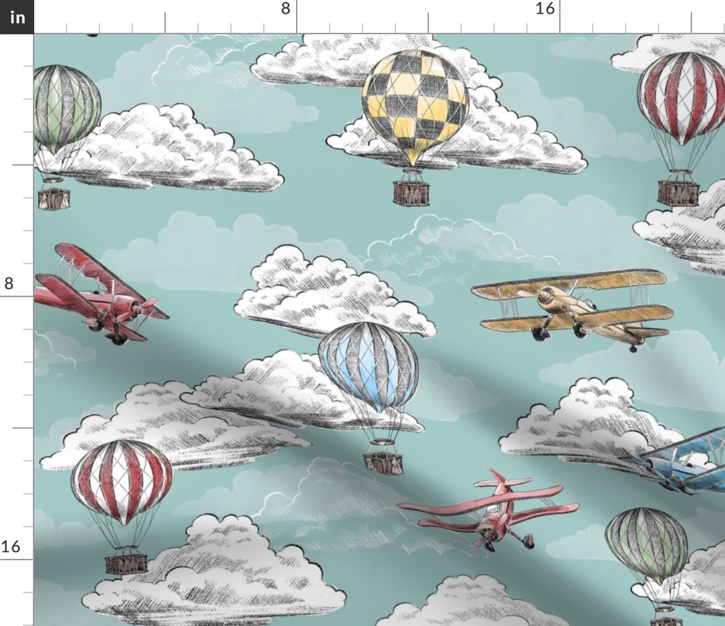 Joie de Flight - Airplane and Air Balloon Toile