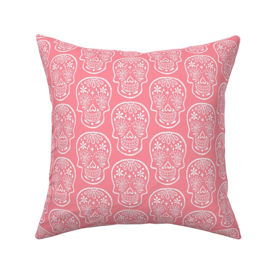 Sugar Skulls - White on Coral - Medium