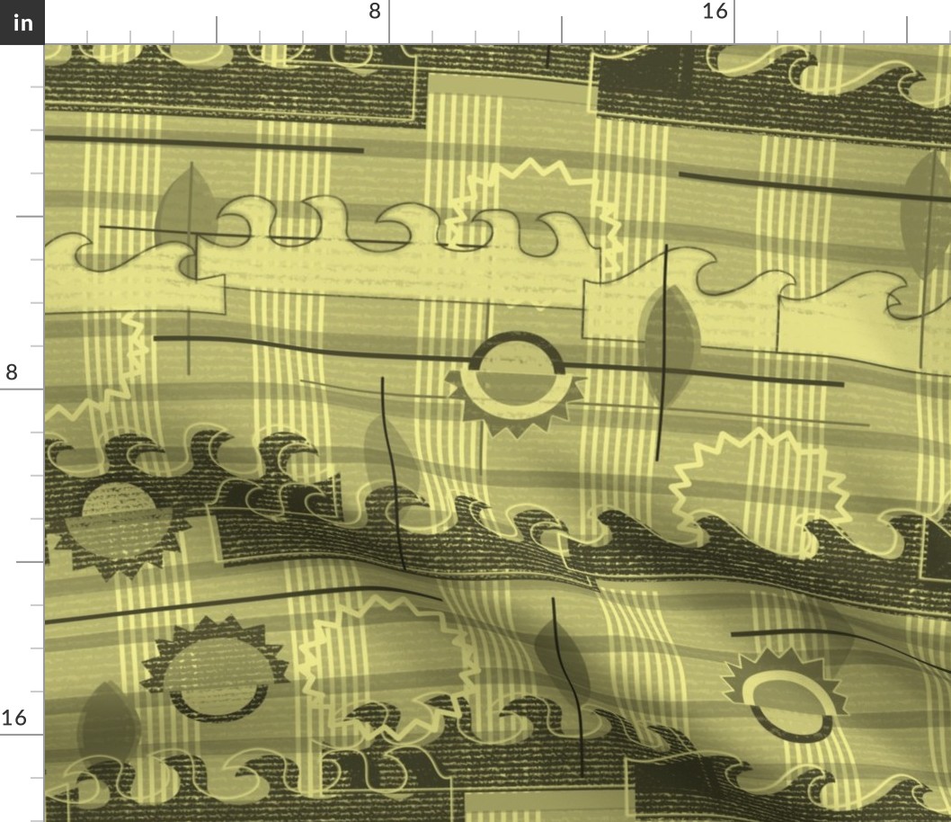 Masculine Yellow Twilight - Subtle Surfing, Sun, Wave Plaid for males, men, boys in monotone lemon yellow - Sunshine and Surf Coordinate