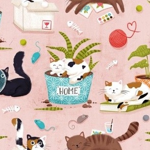 Home for cats - cute cats cat fabric