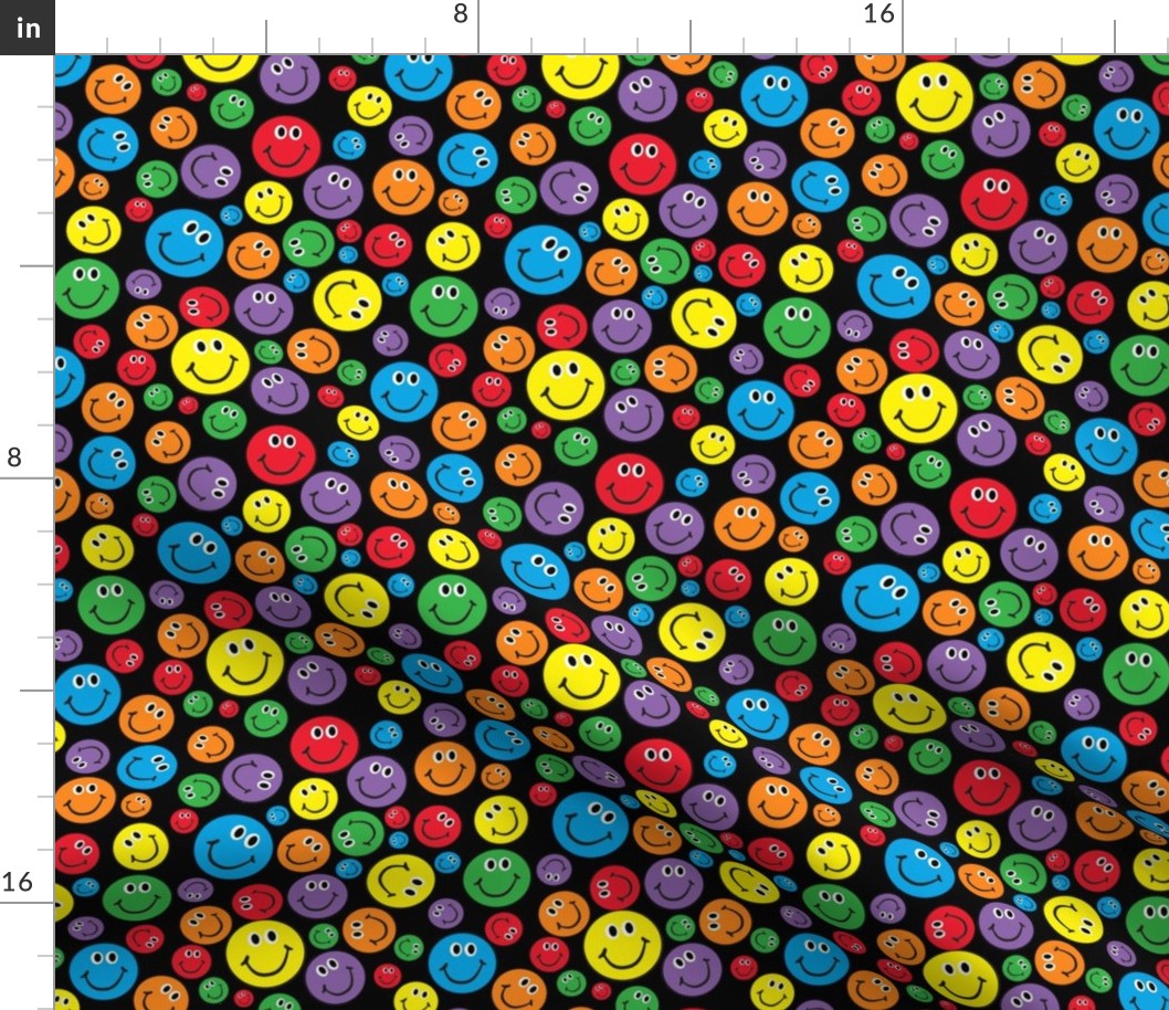 6" Rainbow Smiley Faces Pattern Black