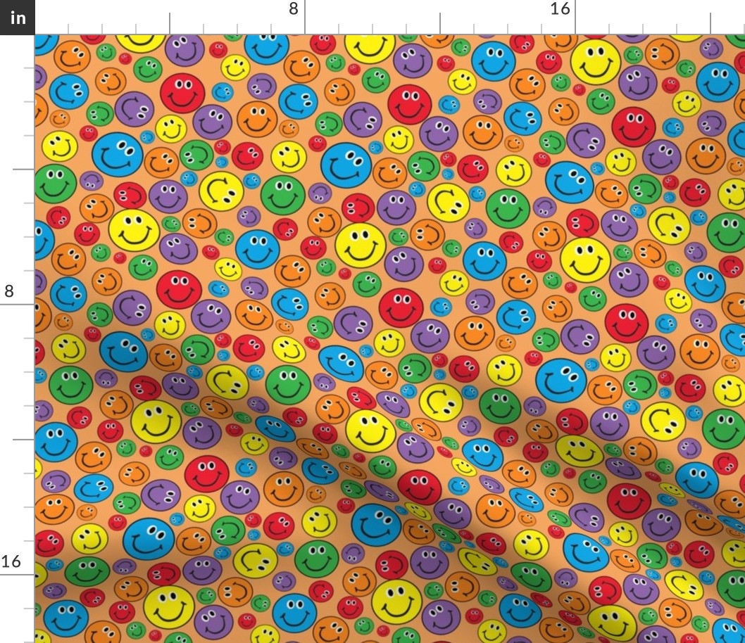 6" Rainbow Smiley Faces Pattern Orange