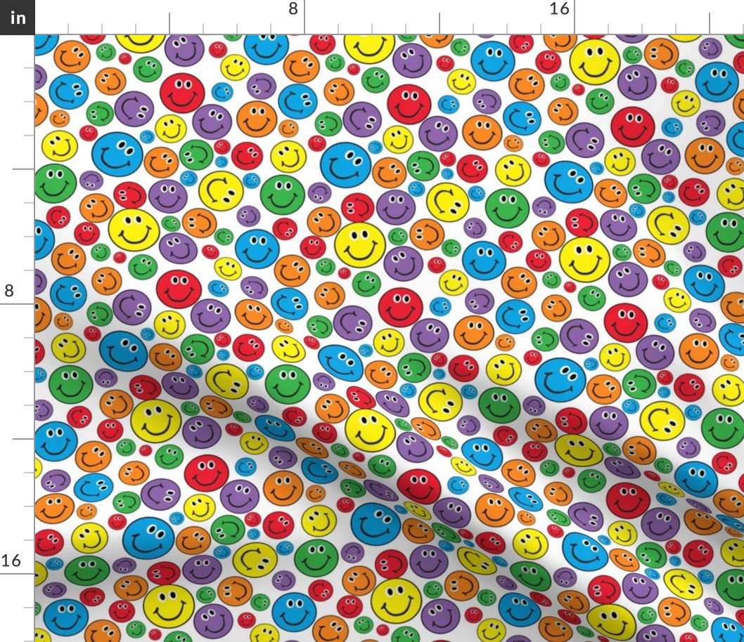 6" Rainbow Smiley Faces Pattern White