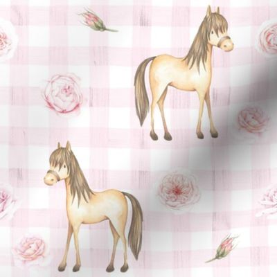 horse gingham pink