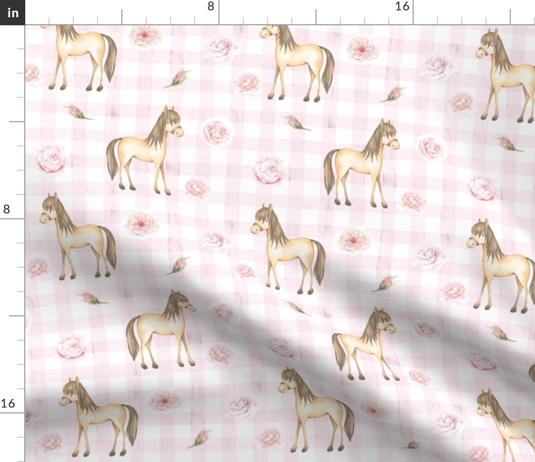 horse gingham pink