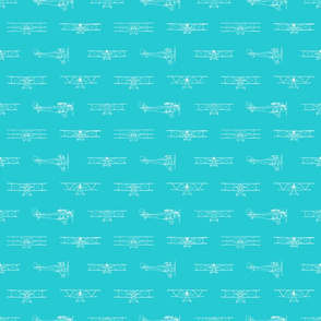 Antique Airplanes in White with Ocean Blue Background