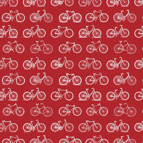 Retro Antique Bicycles in White with Poppy Red Background