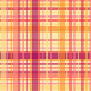 Retro Orange Yellow Pink Linen Textured Checkered Plaid Coordinate