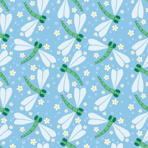 Cute Dragonflies on Blue - Large