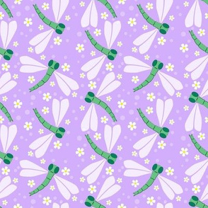 Cute Dragonflies on Purple - Large