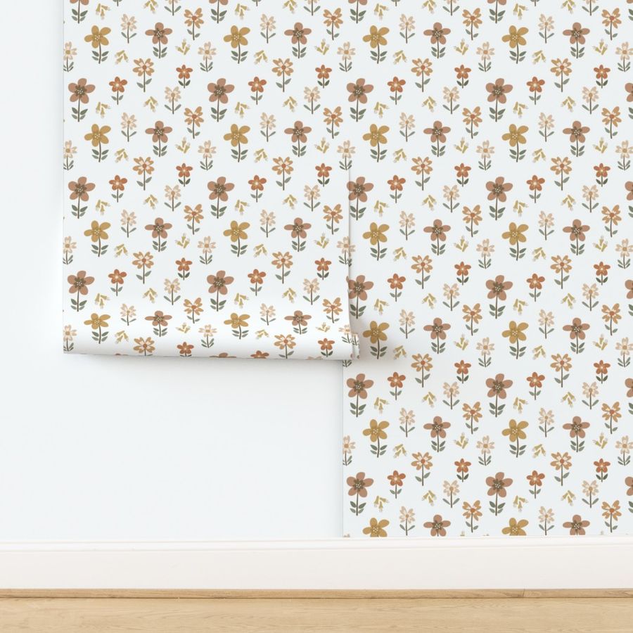 Medium // Option 2 Cute daisies + foxgloves Earth tones floral on white