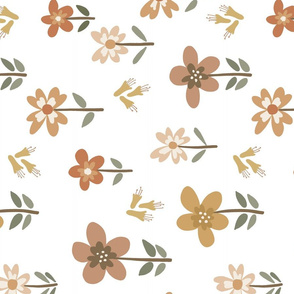 Rotated // Medium // Option 2 Cute daisies + foxgloves Earth tones floral on white