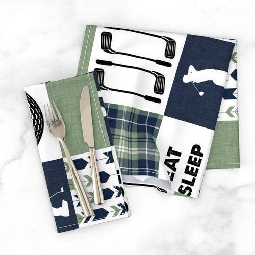 Eat Sleep Golf//Plaid/Green&Blue - Wholecloth Cheater Quilt - Rotated