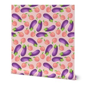 Peaches and Eggplants on Pink Fabric