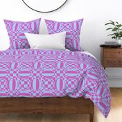 JP21 - Large - Contemporary Geometric Quatrefoil Cheater Quilt in Lavender and Fuchsia