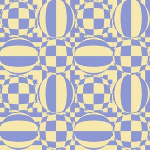 JP20  - Medium - Contemporary Geometric Quatrefoil Checks in  Yellow and Violet