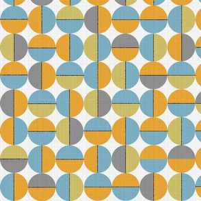 Dots in orange, aqua, gold and gray