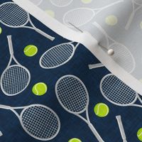 (small scale) Tennis Racquet and ball - silver on blue  - LAD20
