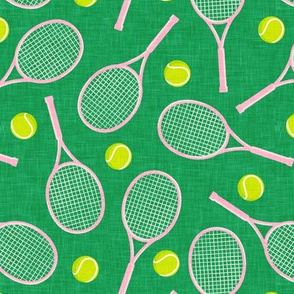 Tennis Racquet and ball - tennis racket - pink on green  - LAD20