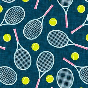 Tennis Racquet and ball - tennis racket - pink on dark blue - LAD20