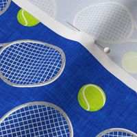 Tennis Racquet and ball - tennis racket - silver on cobalt blue  - LAD20
