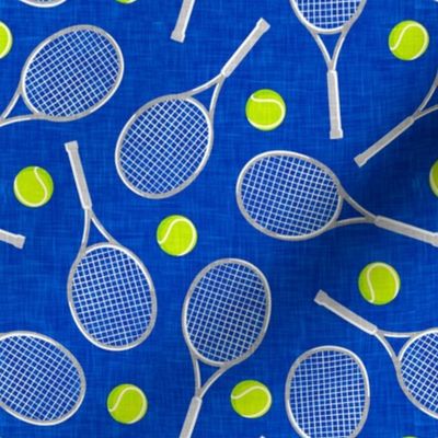 Tennis Racquet and ball - tennis racket - silver on cobalt blue  - LAD20