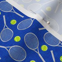 (small scale) Tennis Racquet and ball - tennis racket - silver on cobalt blue  - LAD20