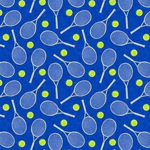 (small scale) Tennis Racquet and ball - tennis racket - silver on cobalt blue  - LAD20