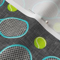 Tennis Racquet and ball - blue on grey  - LAD20