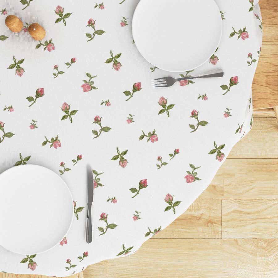 Scattered Vintage Rosebuds - white, large 