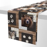 Canadian Wildlife Wholecloth Quilt Top  or Blanket with Wolf, Bear, Moose, Cougar